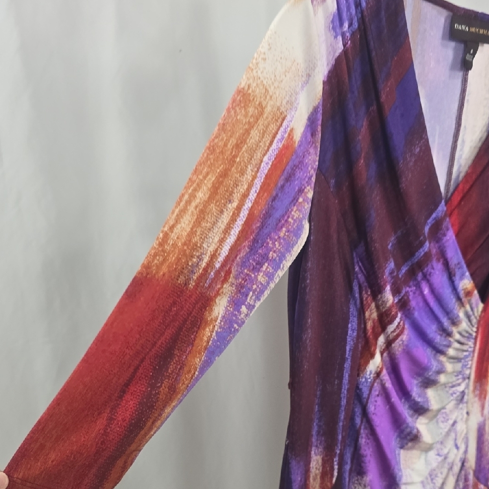 Dana Buchman Purple and Red Sheath Dress with Plunge Neckline - Picture 5 of 7